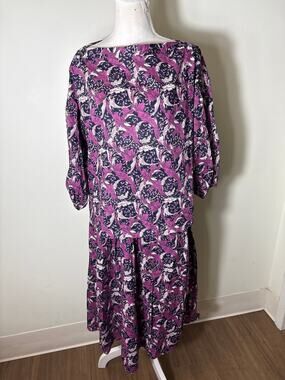 Buru Purple Leaf Design Half Sleeve Top and Midi Skirt Set Sz S